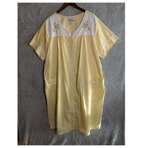 Anthony Richards House Dress Womens 1x Yellow Seersucker Stripe Butterflies